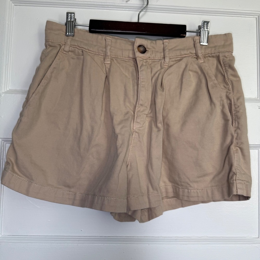 Free People Billie Tan Pleated Chino Shorts Relaxed High Rise Khaki Size 4